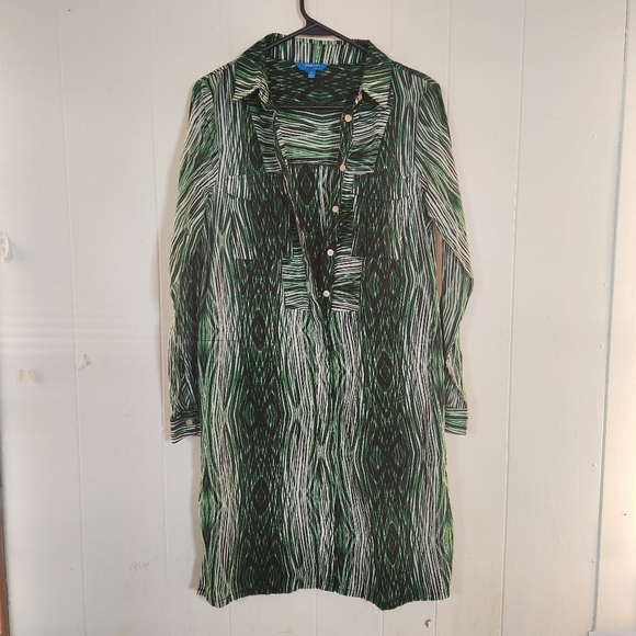 Derek Lam Design Nation Green black cotton Button down Shirt Dress Size Medium - Picture 1 of 16